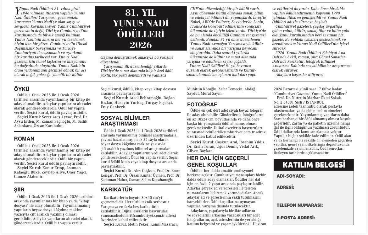 81. Yunus Nadi Ödülleri | 2026